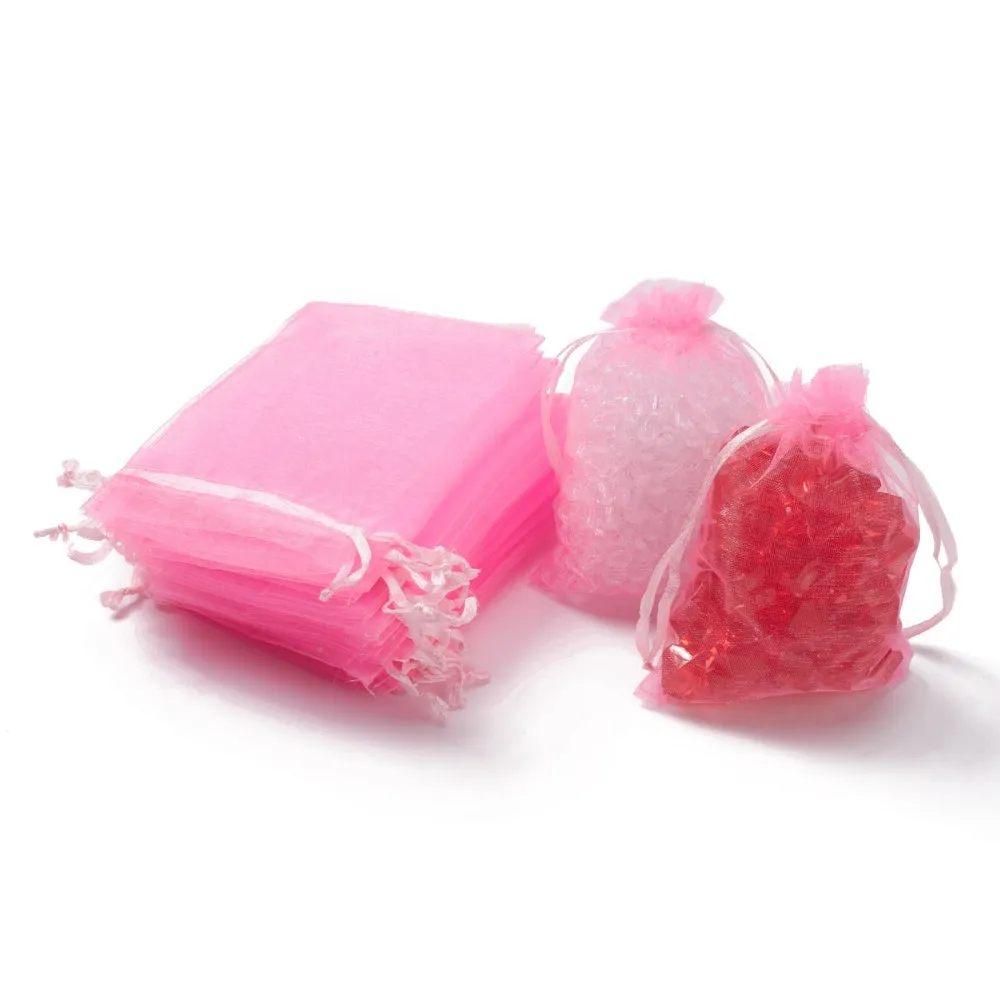 100 pc Organza Gift Bags with Drawstring, Jewelry Pouches, Wedding Party Christmas Favor Gift Bags, Red, 12x9cm