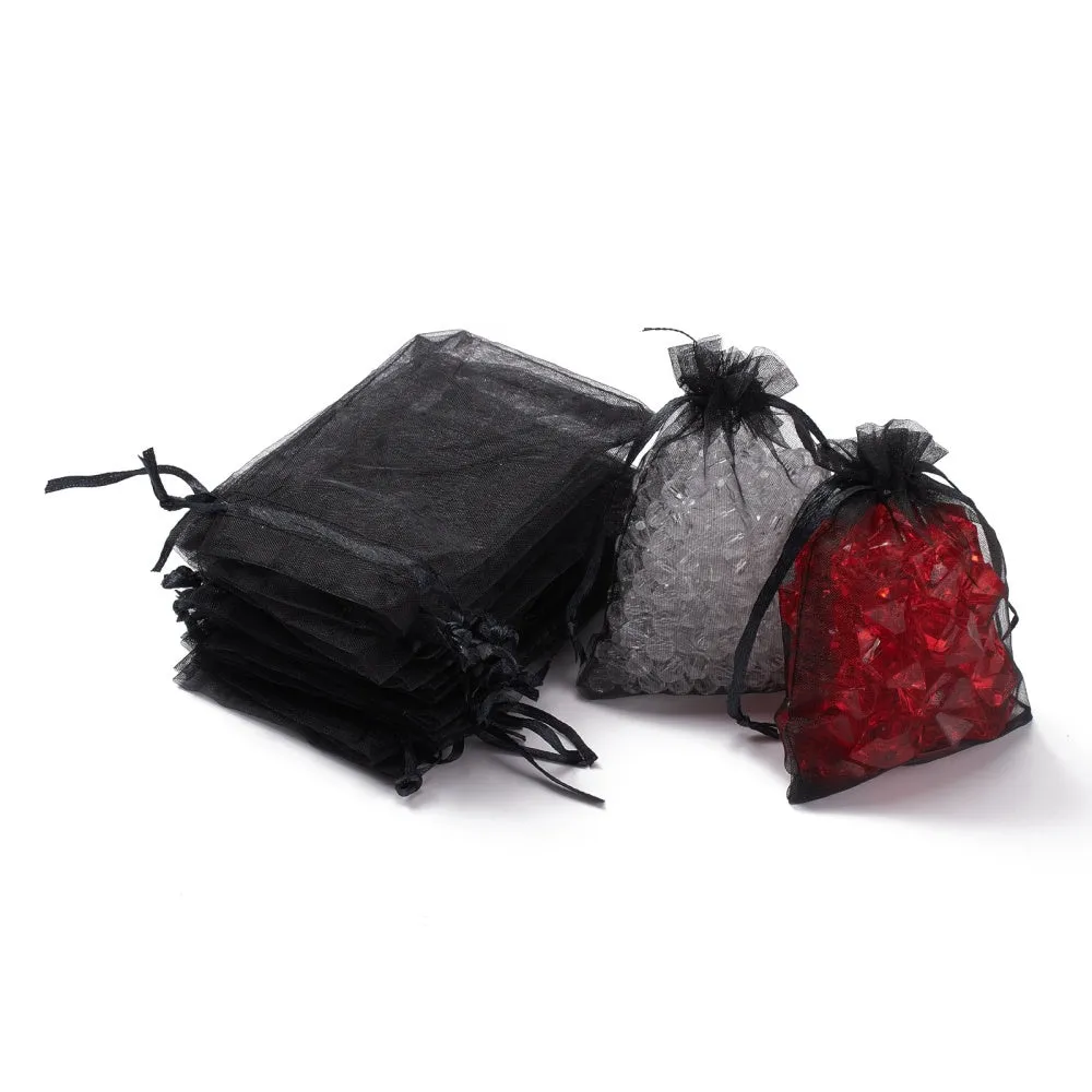 100 pc Organza Gift Bags with Drawstring, Jewelry Pouches, Wedding Party Christmas Favor Gift Bags, Red, 12x9cm