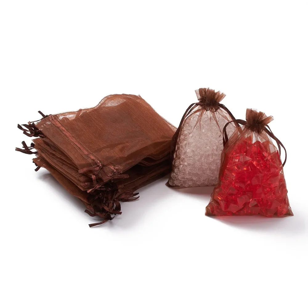 100 pc Organza Gift Bags with Drawstring, Jewelry Pouches, Wedding Party Christmas Favor Gift Bags, Red, 12x9cm