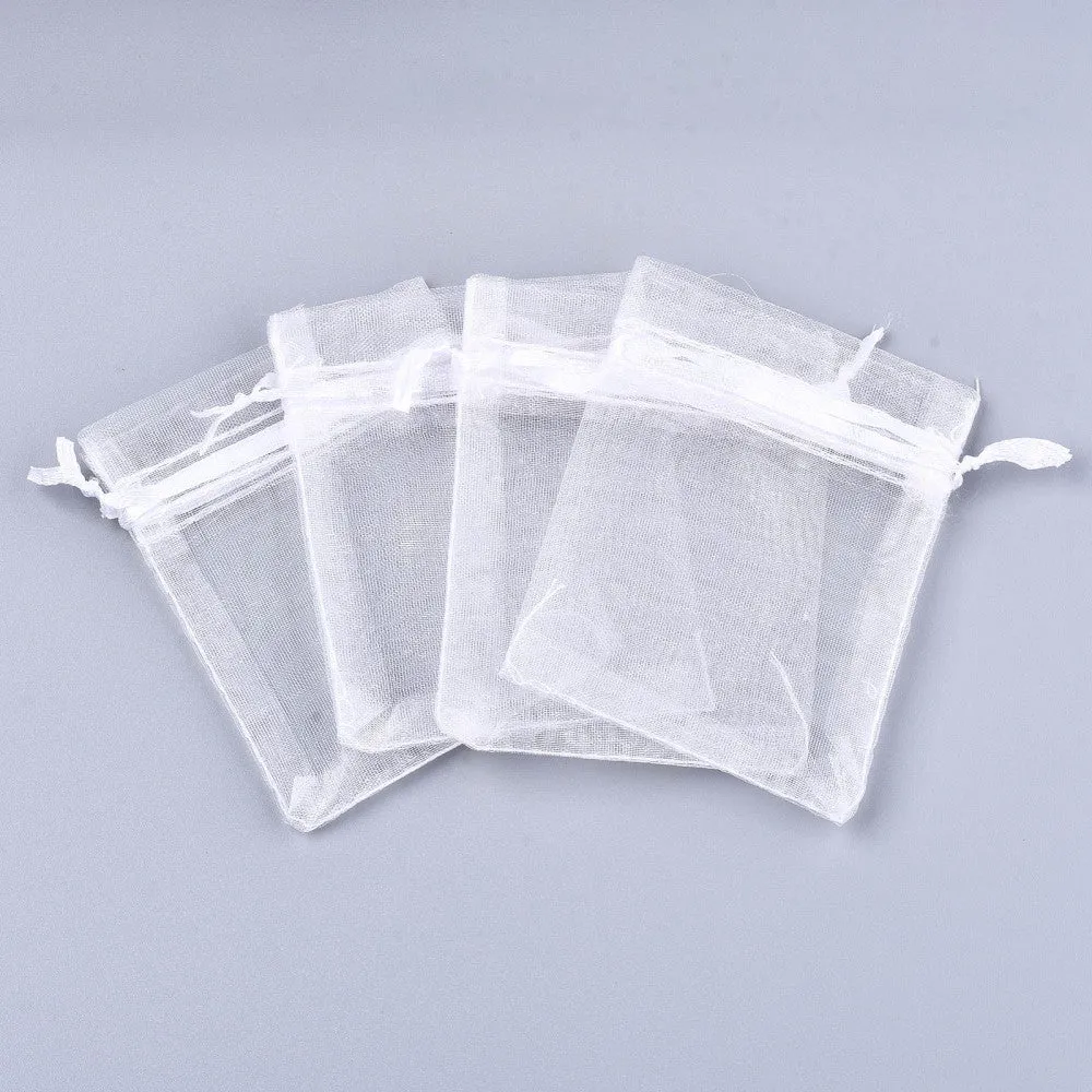 100 pc Organza Gift Bags with Drawstring, Jewelry Pouches, Wedding Party Christmas Favor Gift Bags, Red, 12x9cm
