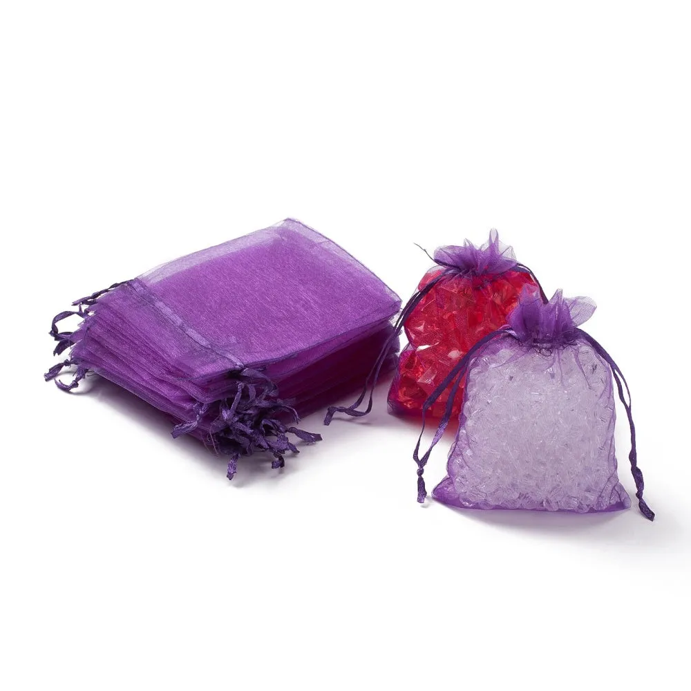 100 pc Organza Gift Bags with Drawstring, Jewelry Pouches, Wedding Party Christmas Favor Gift Bags, Red, 12x9cm
