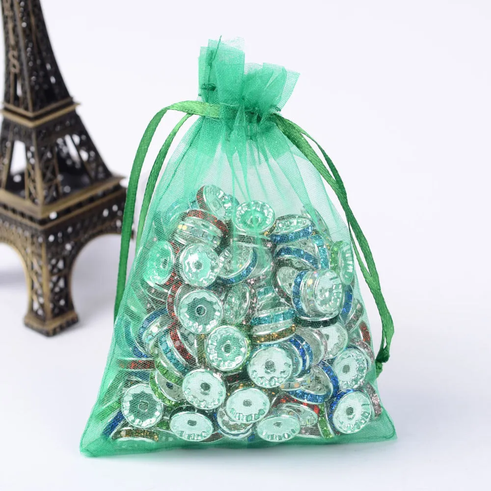 100 pc Organza Gift Bags with Drawstring, Jewelry Pouches, Wedding Party Christmas Favor Gift Bags, Red, 12x9cm