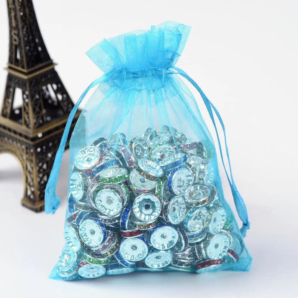 100 pc Organza Gift Bags with Drawstring, Jewelry Pouches, Wedding Party Christmas Favor Gift Bags, Red, 12x9cm