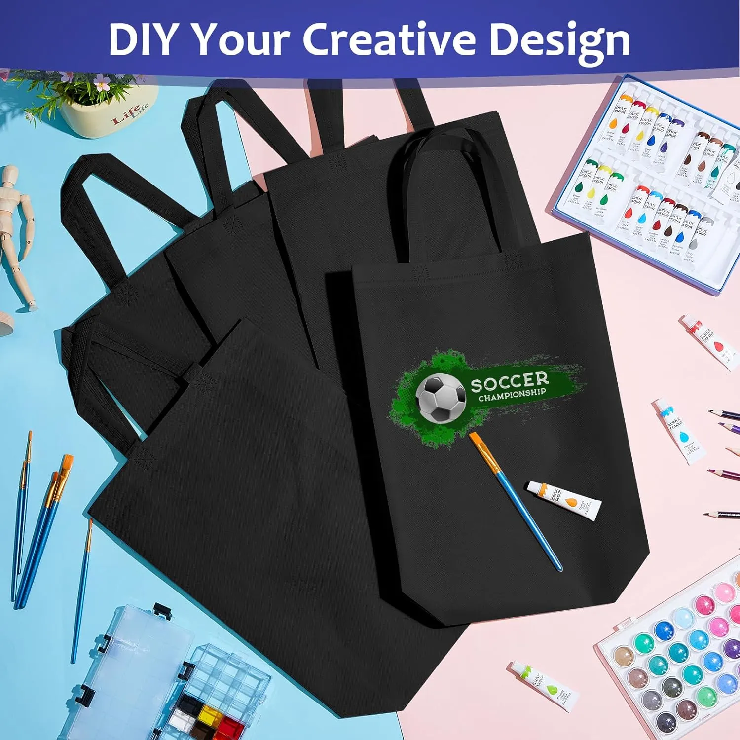 100 Pcs Reusable Tote Bag with Handles Bulk 11.81'' x 3.94'' x 14.96'' Extra Large Non Woven Grocery Shopping Bags for Boutiques Retail Store(Black)