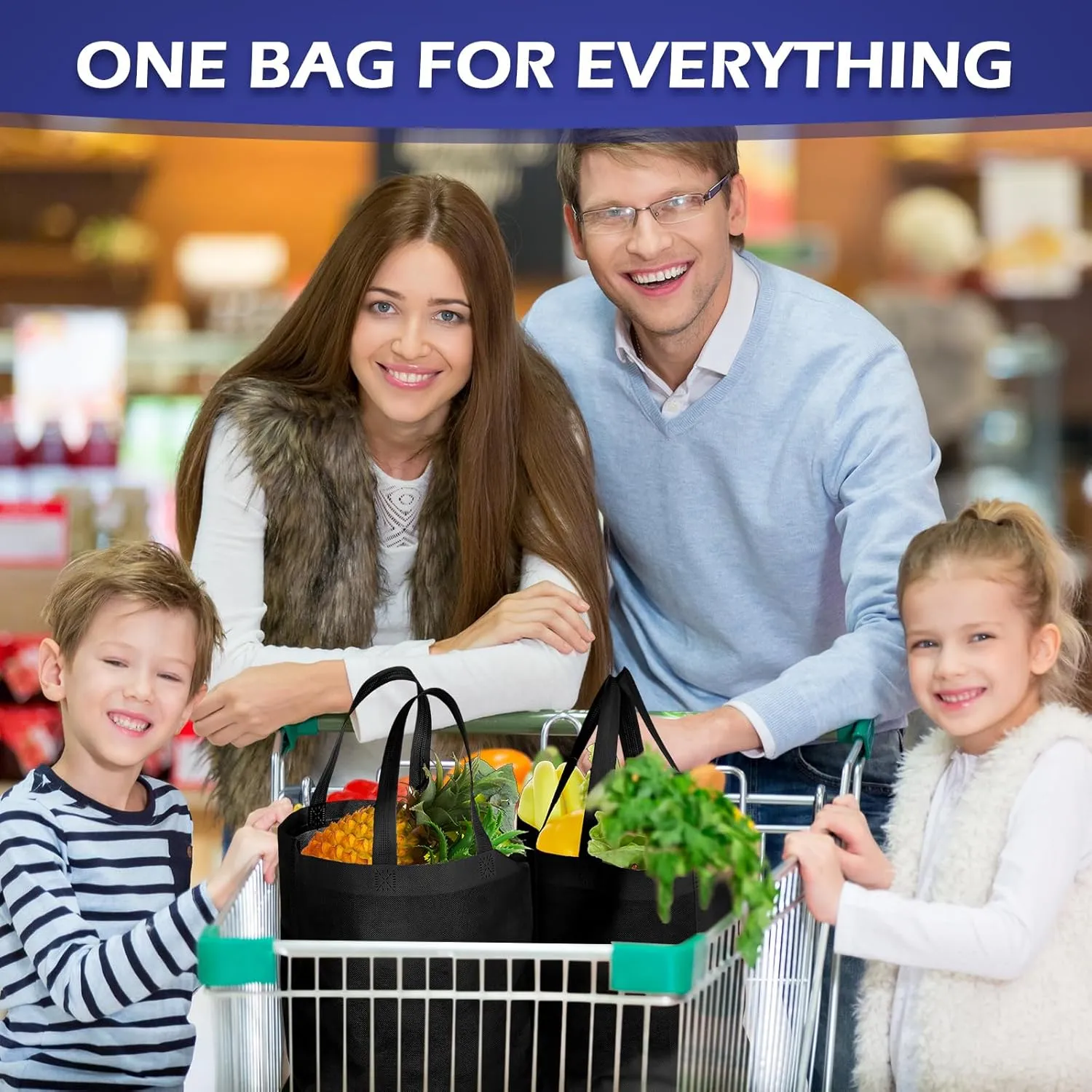 100 Pcs Reusable Tote Bag with Handles Bulk 11.81'' x 3.94'' x 14.96'' Extra Large Non Woven Grocery Shopping Bags for Boutiques Retail Store(Black)