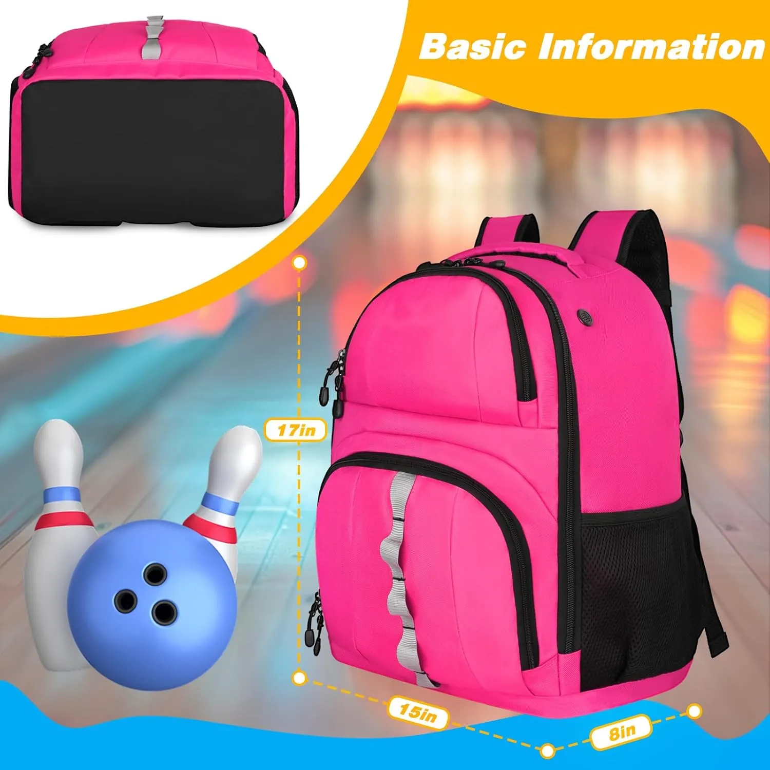 2 Ball Bowling Backpack,Bowling Ball Bag with Shoe Compartment & Portective Foam Padded, Fits Shoes Up to US Size 16