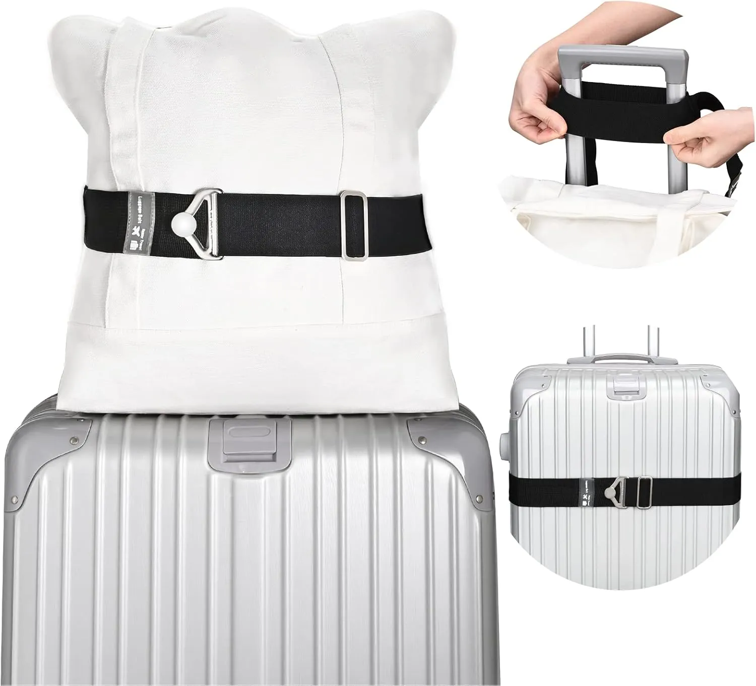 2-in-1 Travel Belt Luggage Straps Over Handle for Carry On Bag,ZZM Elastic Add a Bag Bungees Luggage Belt Suitcases Adjustable with Alloy Buckle, Hands-Free for Airport,Trip (Black)