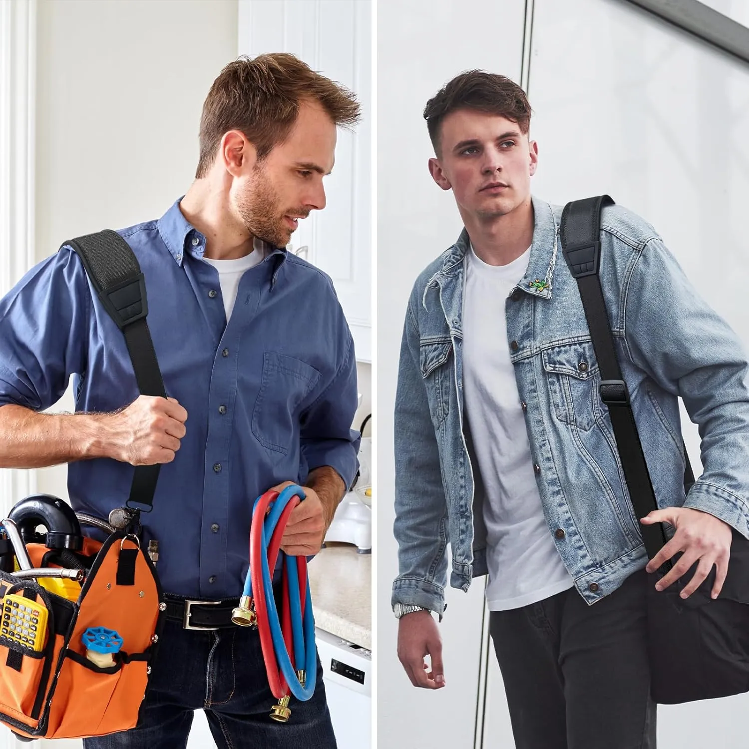 67" Bag Strap with Large Metal Hook and Dual Adjustable Buckles, Soft Adjustable Universal Replacement Neoprene Non-Slip Luggage Strap Fits Duffle/Messenger/Tool Bag/Golf Bag/Crossbody