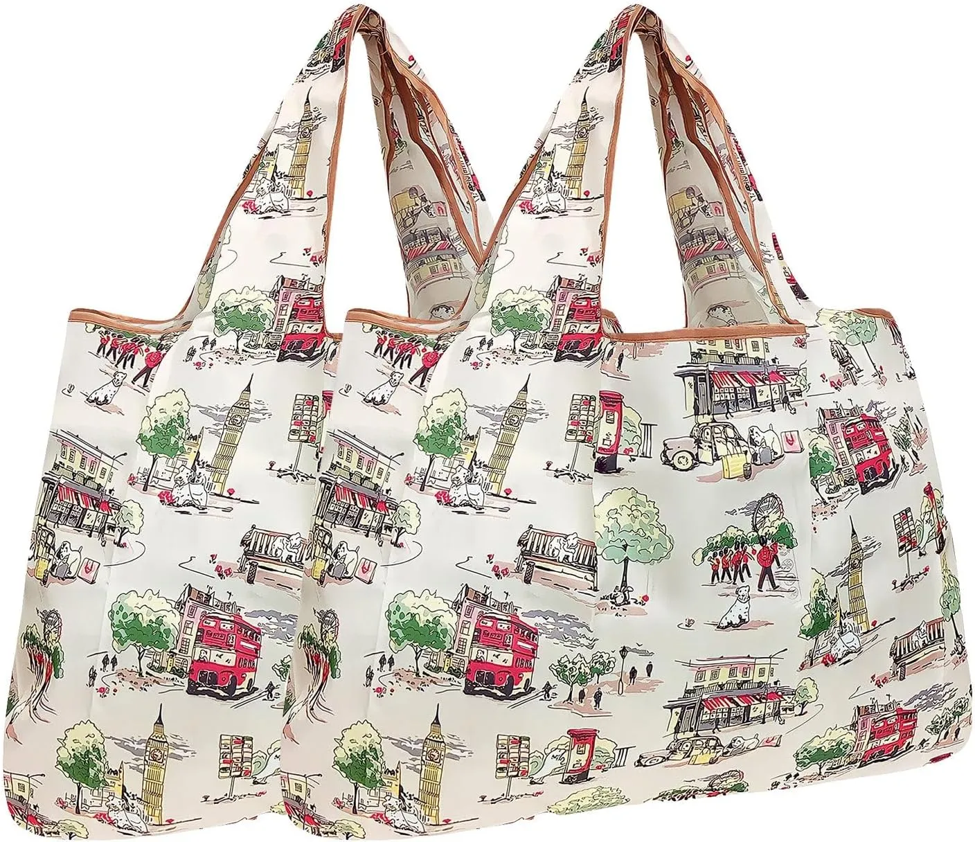 allydrew Large Foldable Tote Nylon Reusable Grocery Bag, Set of 2