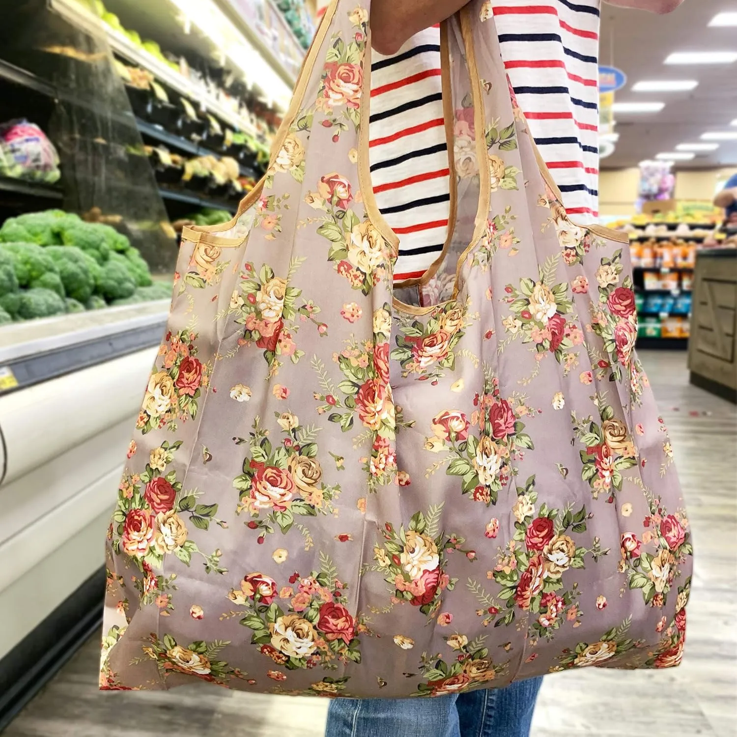 allydrew Large Foldable Tote Nylon Reusable Grocery Bag, Set of 2