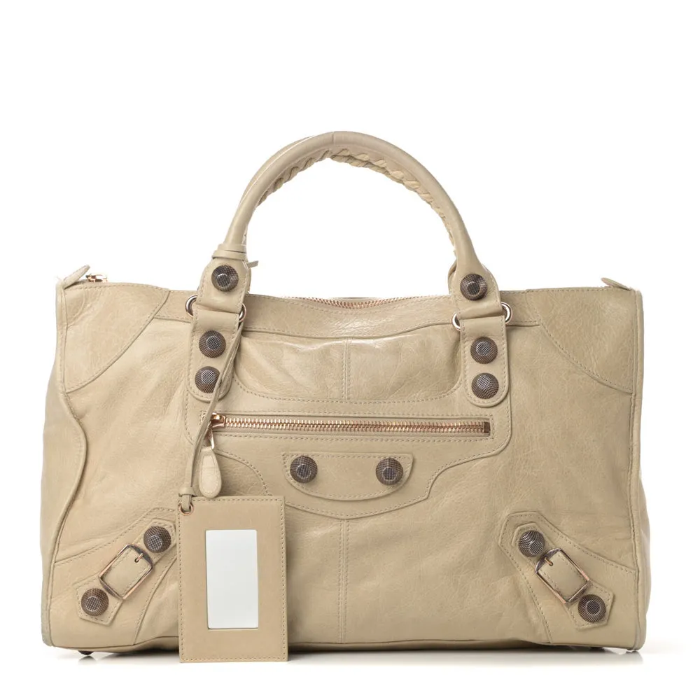 Balenciaga Praline Lambskin Leather Giant 21 Rose Gold Work Bag