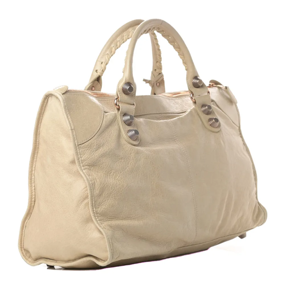Balenciaga Praline Lambskin Leather Giant 21 Rose Gold Work Bag