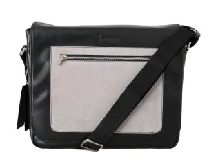 Billionaire Italian Couture Black Gray Leather Messenger Shoulder Bag