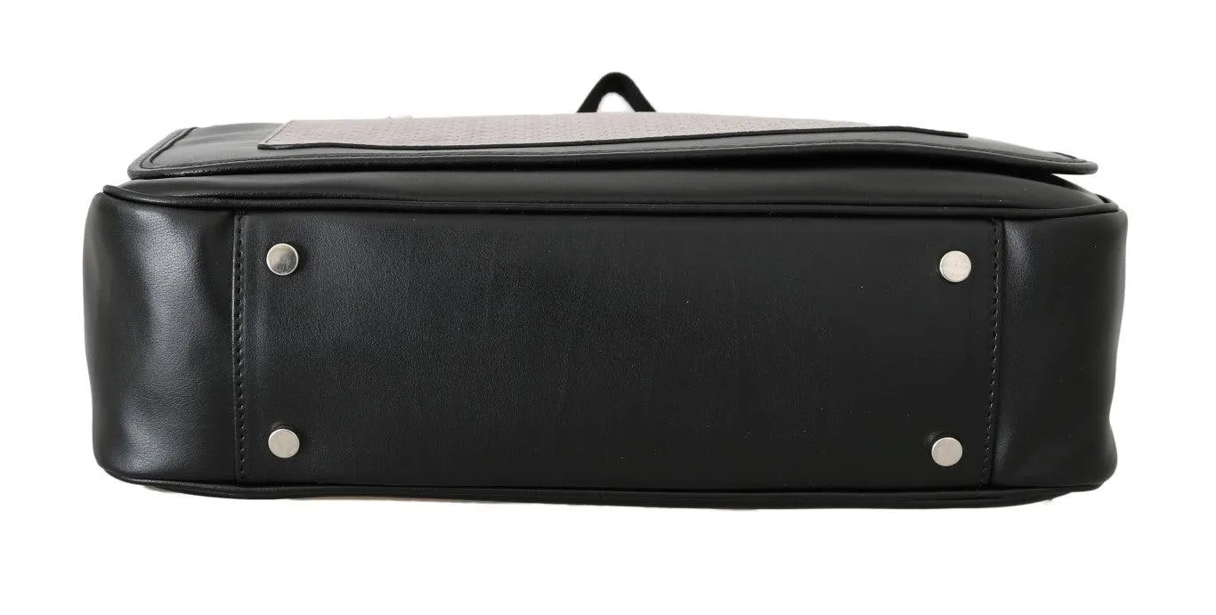 Billionaire Italian Couture Black Gray Leather Messenger Shoulder Bag