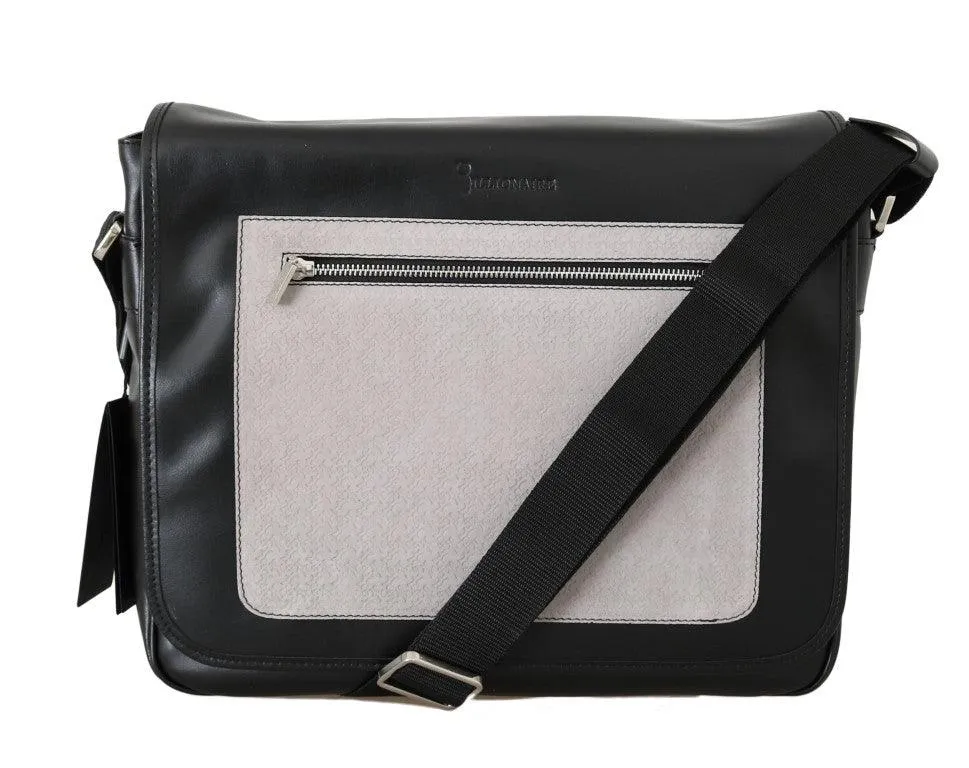 Billionaire Italian Couture Black Gray Leather Messenger Shoulder Bag