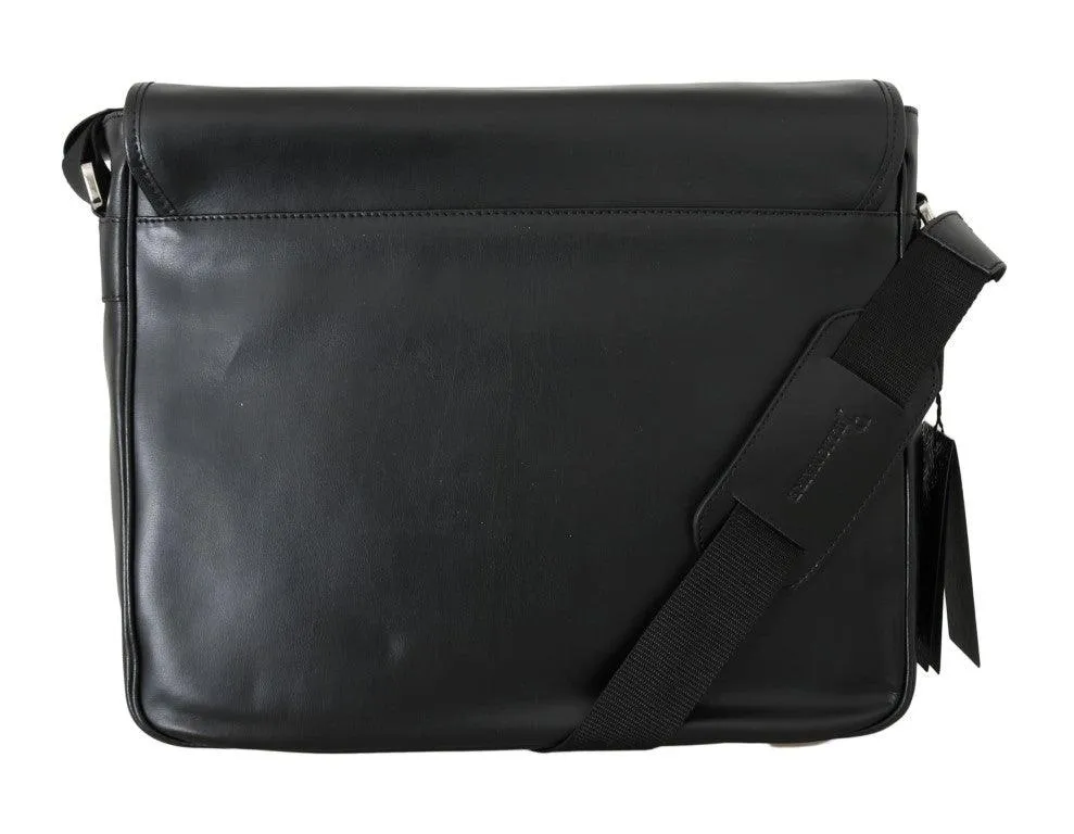 Billionaire Italian Couture Black Gray Leather Messenger Shoulder Bag
