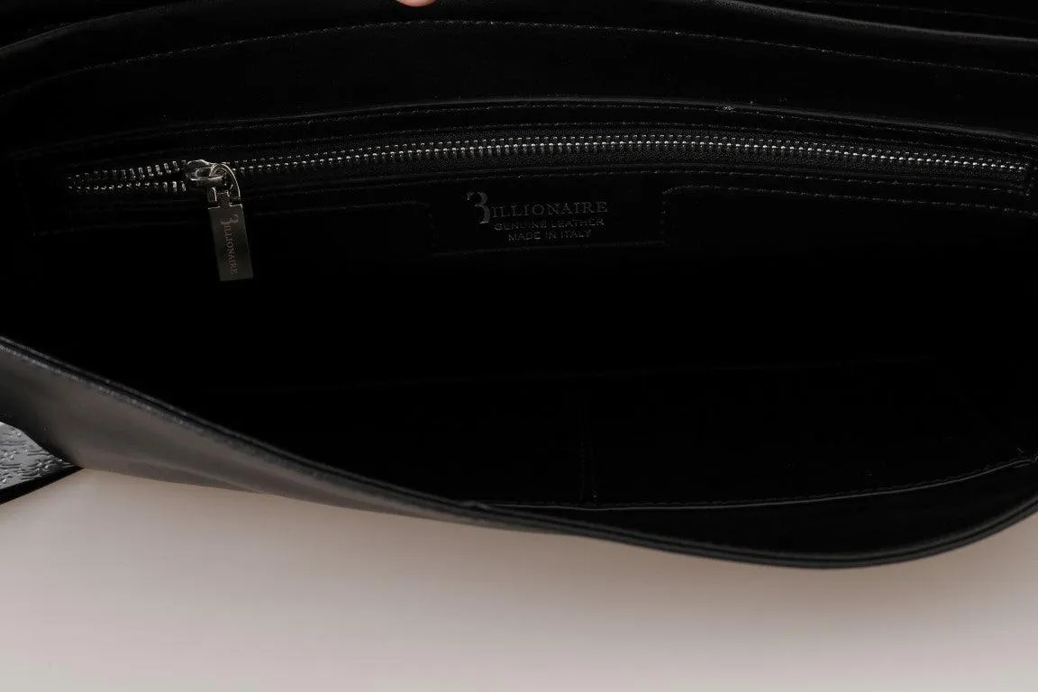 Billionaire Italian Couture Black Gray Leather Messenger Shoulder Bag