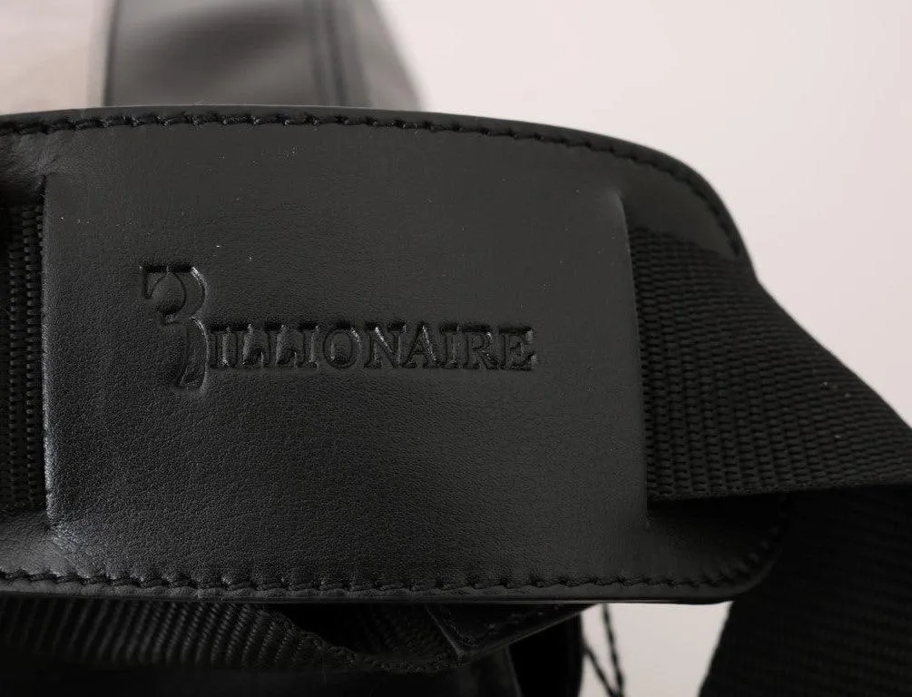 Billionaire Italian Couture Black Gray Leather Messenger Shoulder Bag