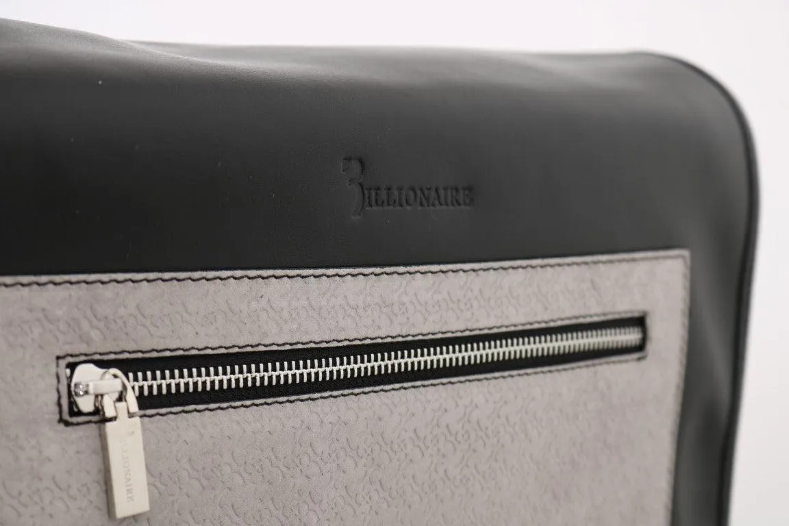 Billionaire Italian Couture Black Gray Leather Messenger Shoulder Bag
