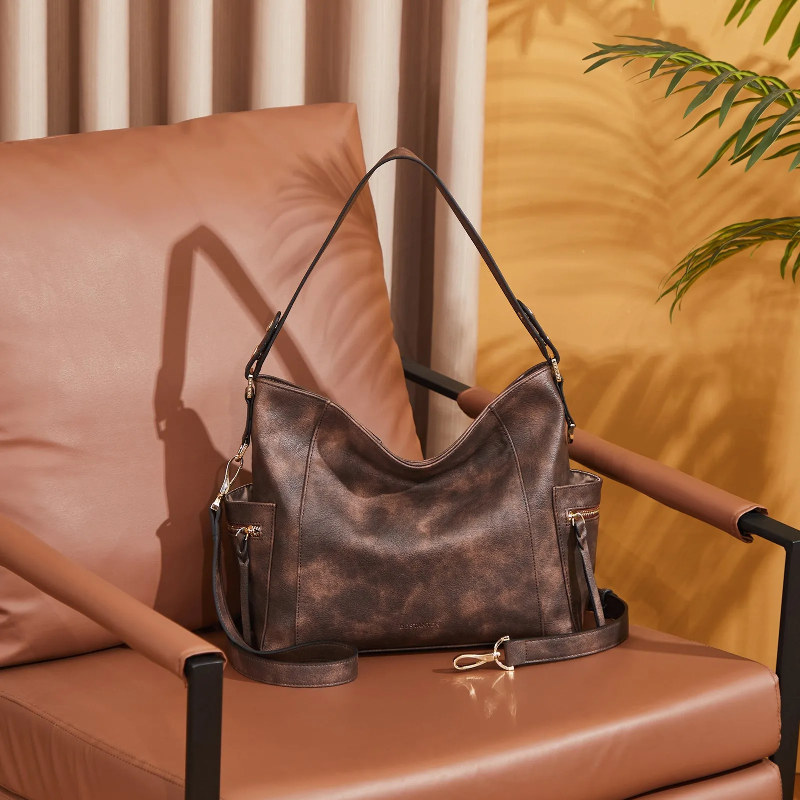 BOSTANTEN Genuine Leather Hobo Handbags Designer Shoulder Tote Purses Crossbody Large Bag for Women