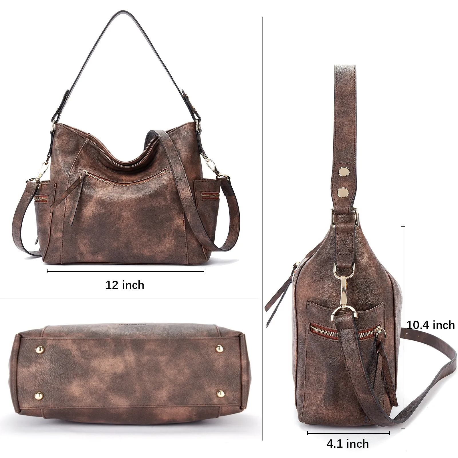 BOSTANTEN Genuine Leather Hobo Handbags Designer Shoulder Tote Purses Crossbody Large Bag for Women