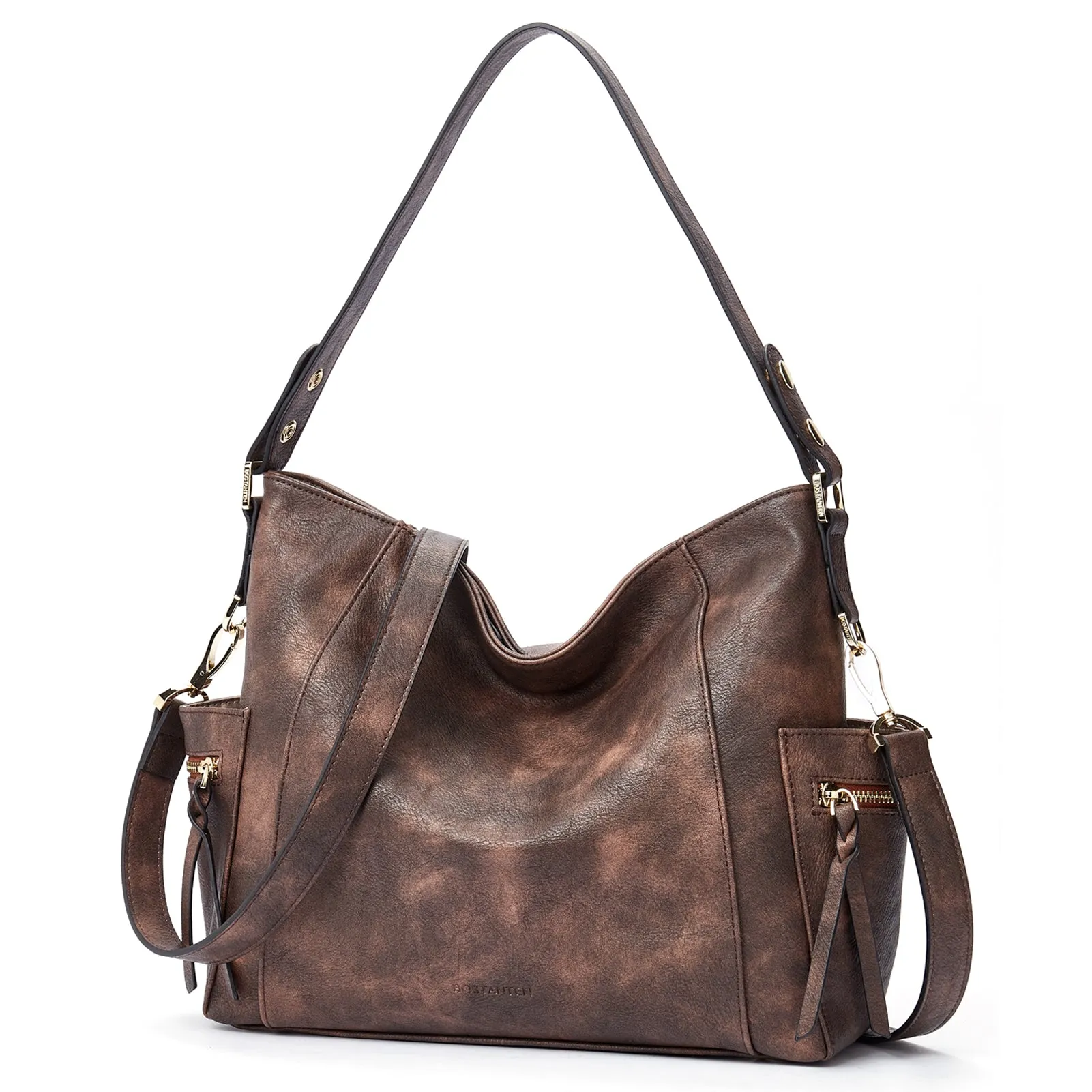 BOSTANTEN Genuine Leather Hobo Handbags Designer Shoulder Tote Purses Crossbody Large Bag for Women