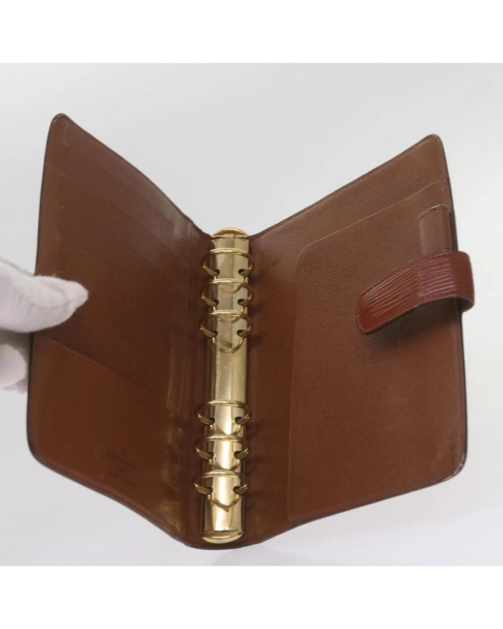 Brown Epi Leather Day Planner Cover with Clasp Closure