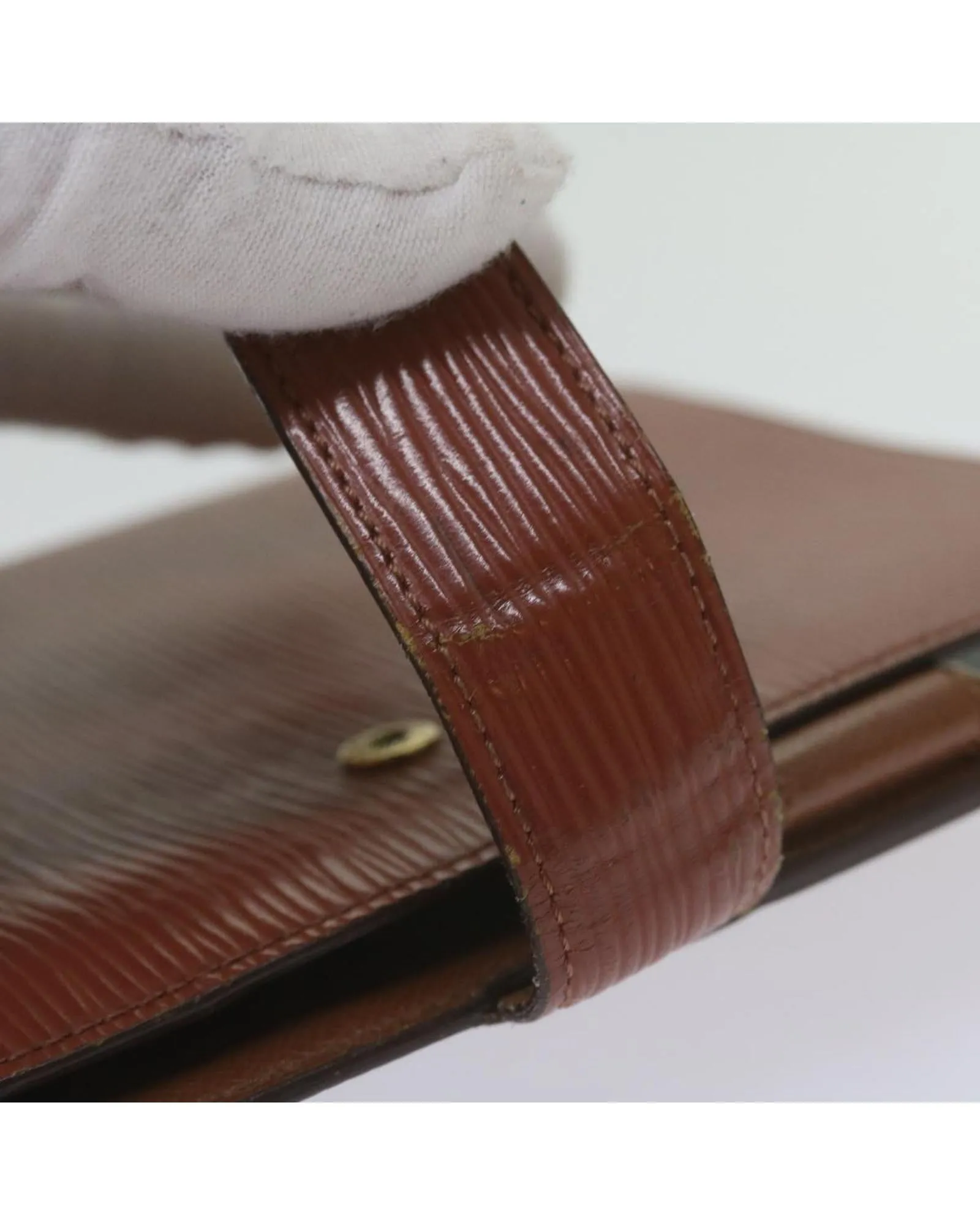 Brown Epi Leather Day Planner Cover with Clasp Closure