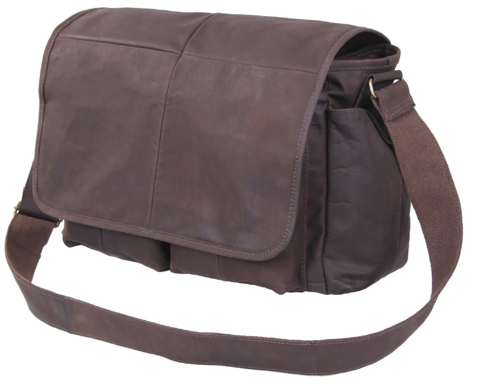 Brown Leather Classic 5-Pocket Messenger Shoulder Bag Rothco 91480