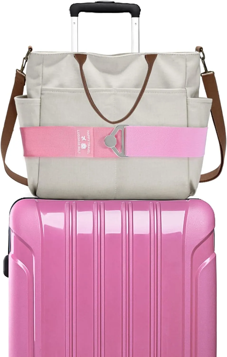 Bylion 2-in-1 Travel Belt for Luggage, Luggage Straps for Add a Bag Adjustable Suitcase Straps with Alloy Buckle Elastic Bungees Belt Hands-Free for Airport, Personalized Travel Accessories (Pink)