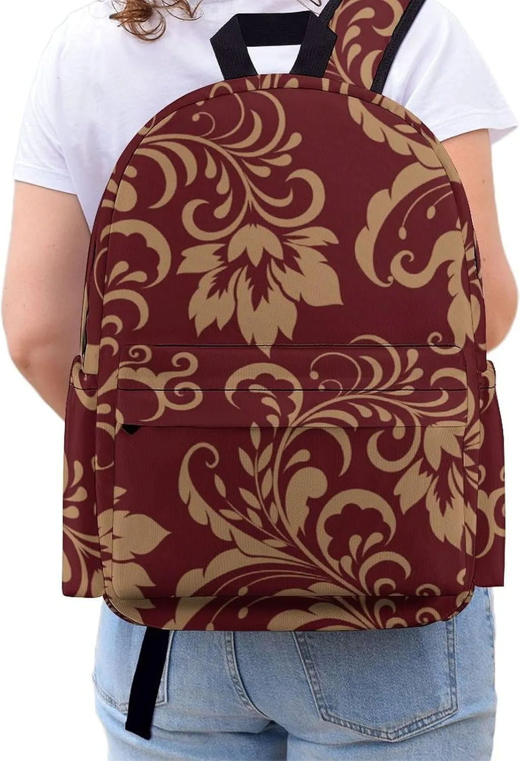 Chestnut Colored Flower Burgundy Casual Lightweight Large Capacity Travel Backpack Unisex