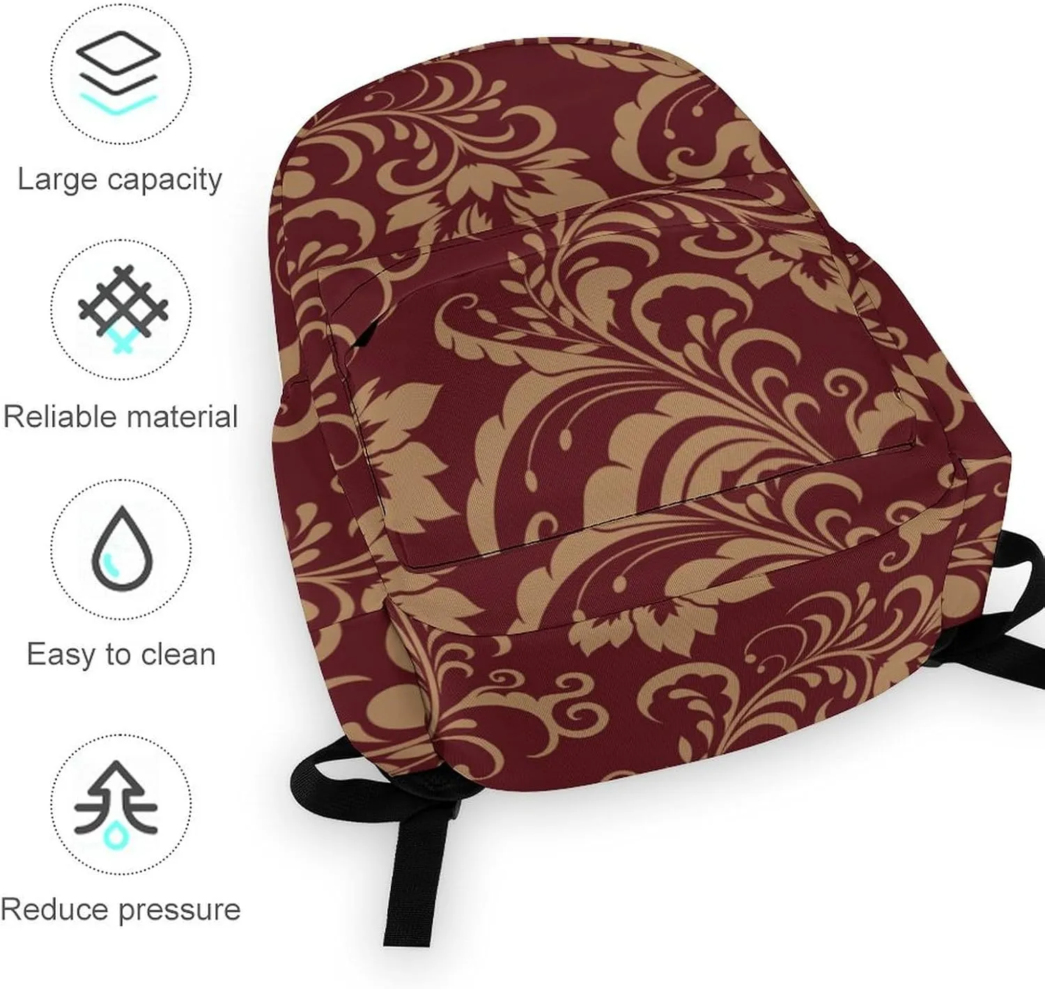 Chestnut Colored Flower Burgundy Casual Lightweight Large Capacity Travel Backpack Unisex