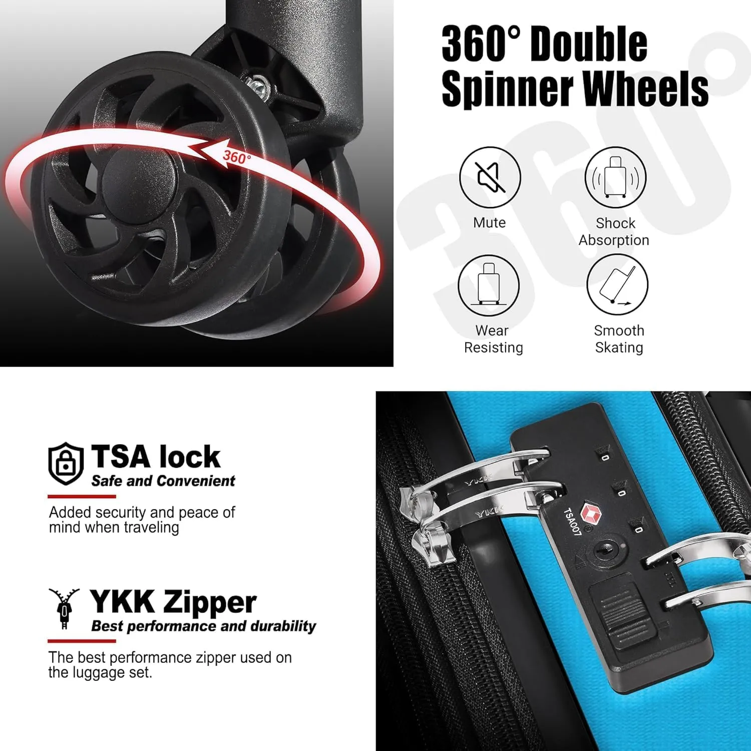 Classic 20" Carry-On Luggage Set with TSA Lock Spinner Wheels, Lightweight Hardside Expandable Suitcase with Front Open Pocket Compartment, Bonus Travel Backpack and Makeup Bag, Blue