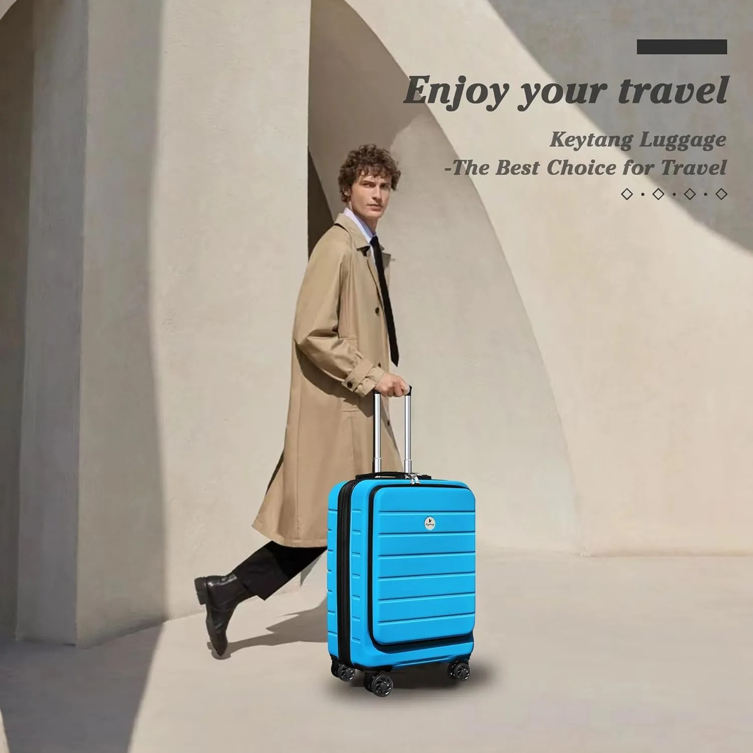 Classic 20" Carry-On Luggage Set with TSA Lock Spinner Wheels, Lightweight Hardside Expandable Suitcase with Front Open Pocket Compartment, Bonus Travel Backpack and Makeup Bag, Blue