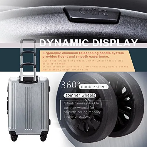 Coolife Luggage Expandable(only 28") Suitcase PC ABS with TSA Lock Spinner 20in 24in 28in (sliver, L(28IN))