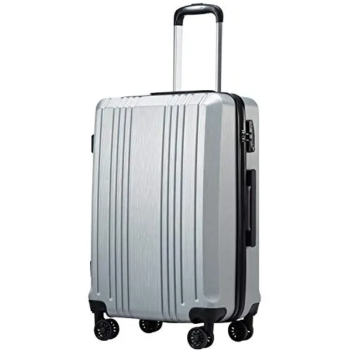 Coolife Luggage Expandable(only 28") Suitcase PC ABS with TSA Lock Spinner 20in 24in 28in (sliver, L(28IN))