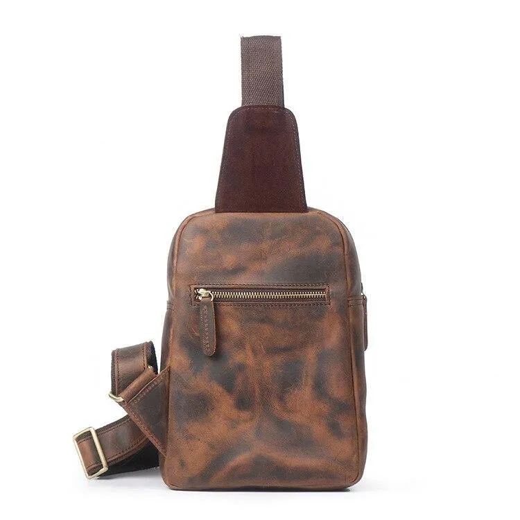 Crazy Horse Leather Chest Pack Men Shoulder Messenger Bag Outdoor Chest Bag
