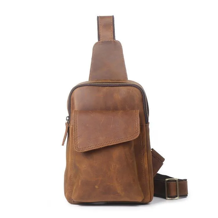 Crazy Horse Leather Chest Pack Men Shoulder Messenger Bag Outdoor Chest Bag