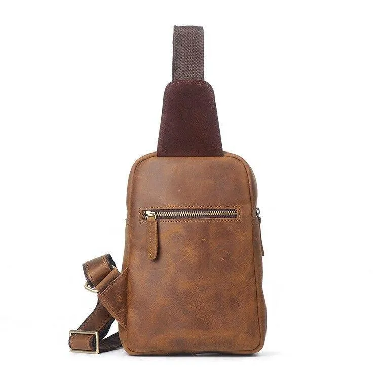 Crazy Horse Leather Chest Pack Men Shoulder Messenger Bag Outdoor Chest Bag