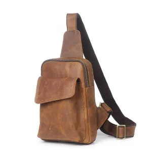 Crazy Horse Leather Chest Pack Men Shoulder Messenger Bag Outdoor Chest Bag