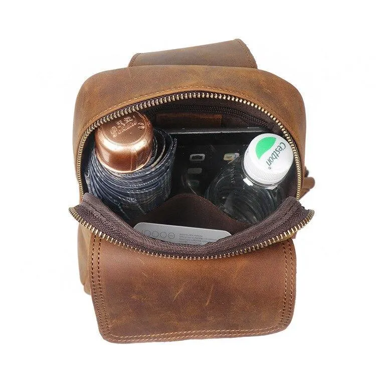 Crazy Horse Leather Chest Pack Men Shoulder Messenger Bag Outdoor Chest Bag