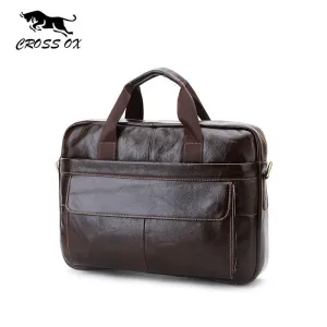 CROSS OX Genuine Leather Mens Briefcase Laptop Bags Men's Travel Bag Cowhide Men Shoulder Bags Business Man Handbag bolsa