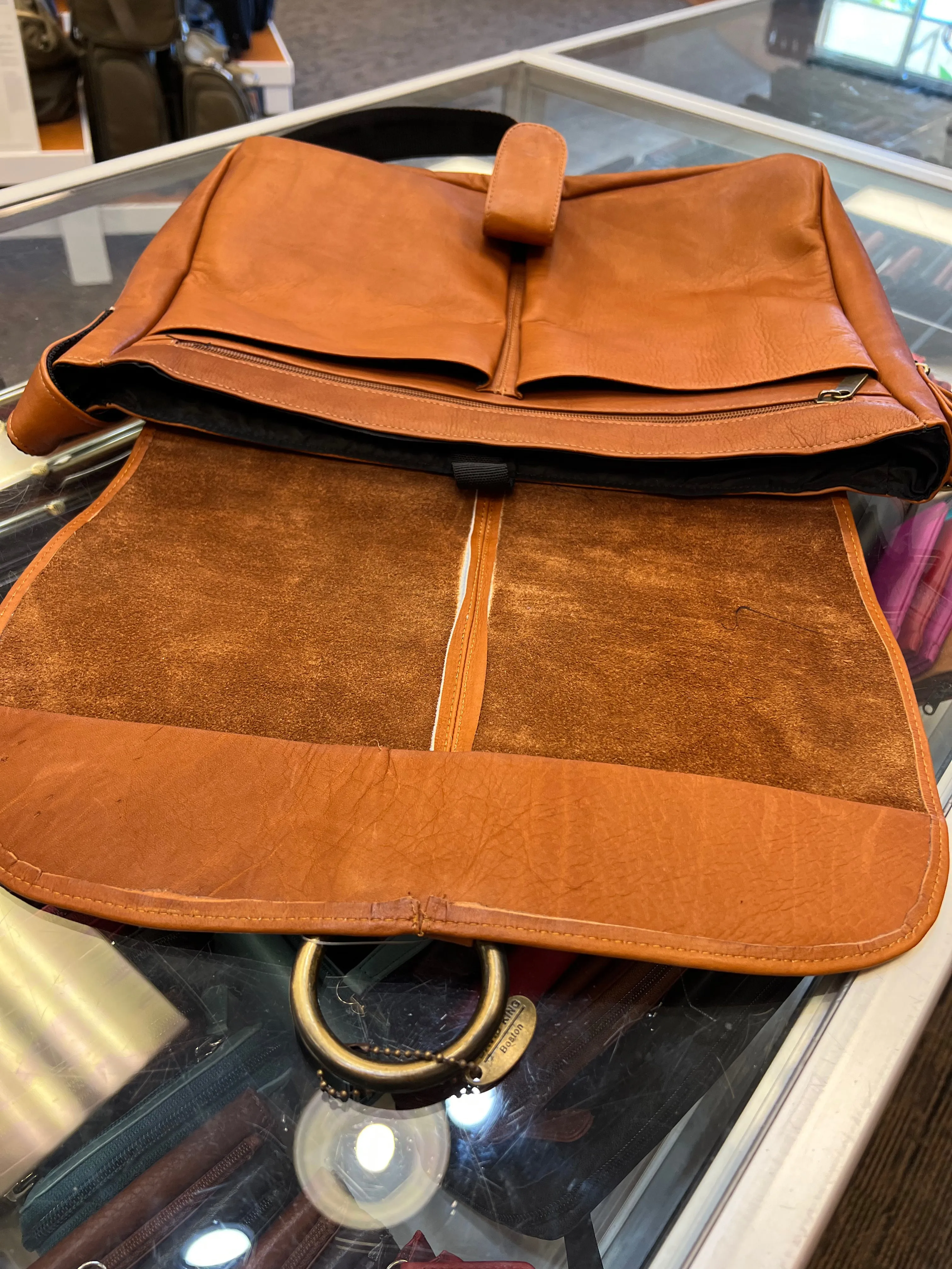 David King & Co. 199 Leather East/West 1/2 Flap Messenger Bag with Large Ring- $155.00