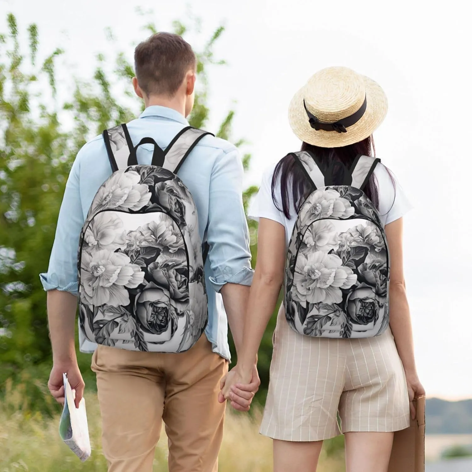 Floral Graphite Canvas Backpack For Men Women,Casual Rucksack Backpack, Laptop College Hiking Travel Bag