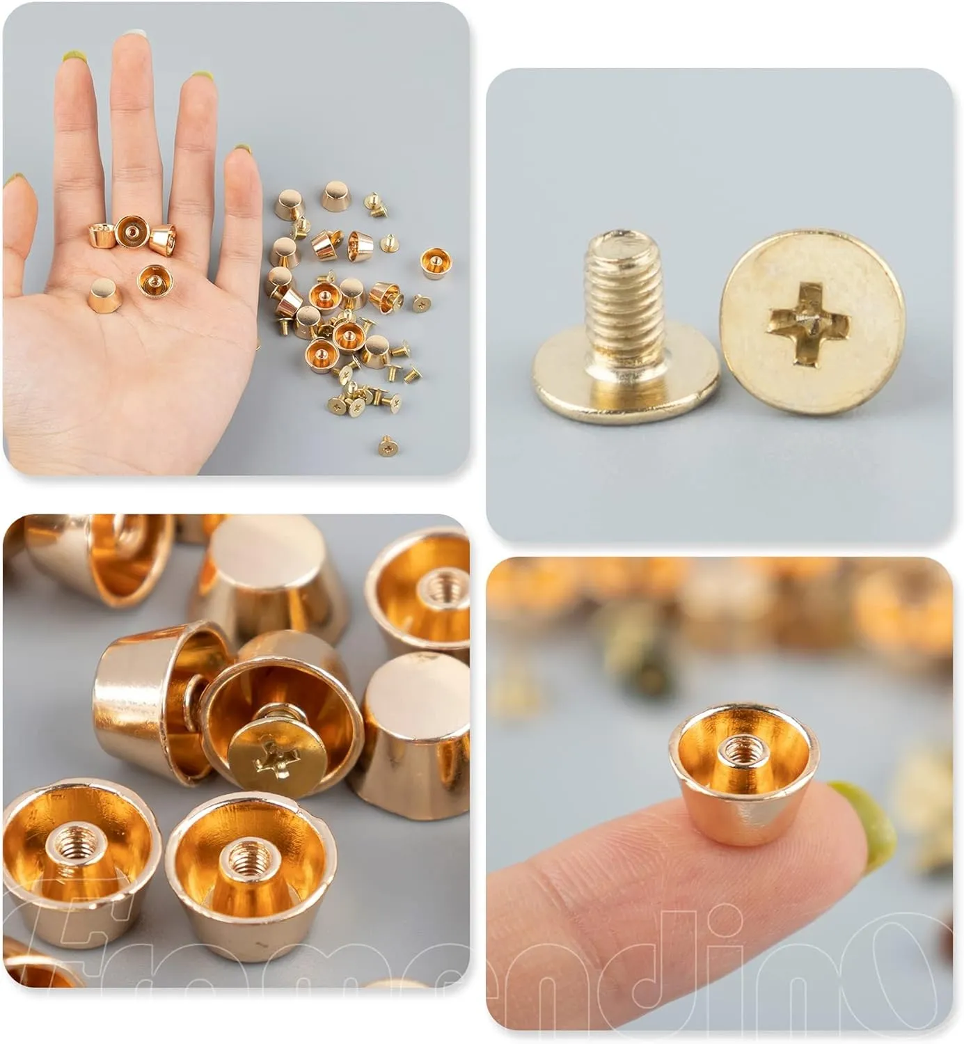 Framendino, 30 Pack Gold Rivets Stud Screw Back Purse Feet Handbag Nail Head Studs Leathercraft Cone Alloy Flat Buckle Spikes for Leather Bag DIY Craft