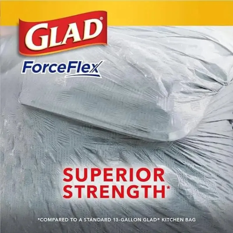 Glad ForceFlex Tall Kitchen Drawstring Trash Bags 13 Gallons, White Trash Bags C78750