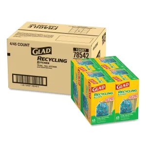 Glad Tall Kitchen Blue Recycling Bags, 13 Gal, 0.9 Mil, Blue, 180/Carton - CLO78542