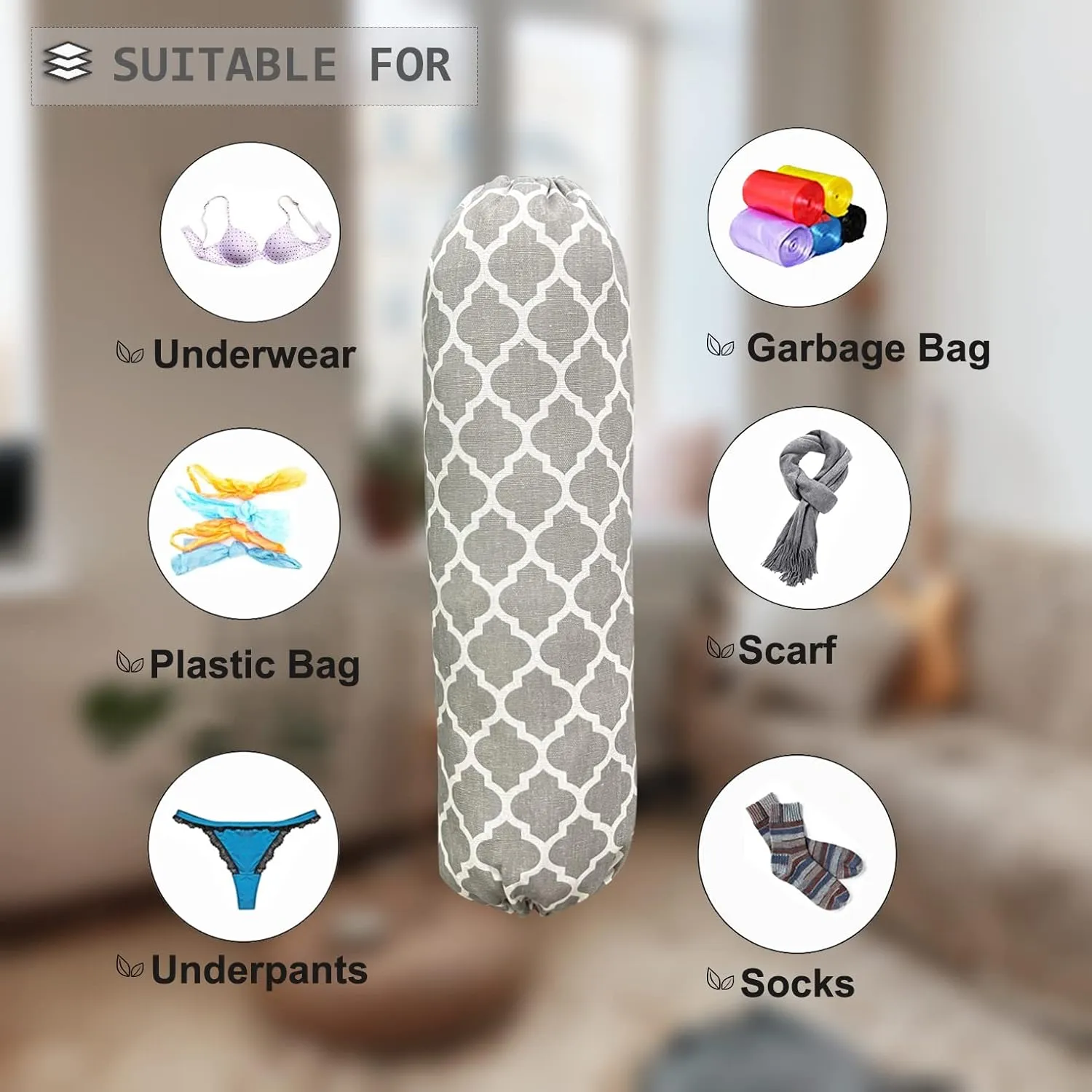 Grey Lantern Wall Mount Plastic Bag Organizer - Washable Large Grocery Bag Storage Dispenser for Home Kitchen Travelling, Free Adjustment with Drawstring