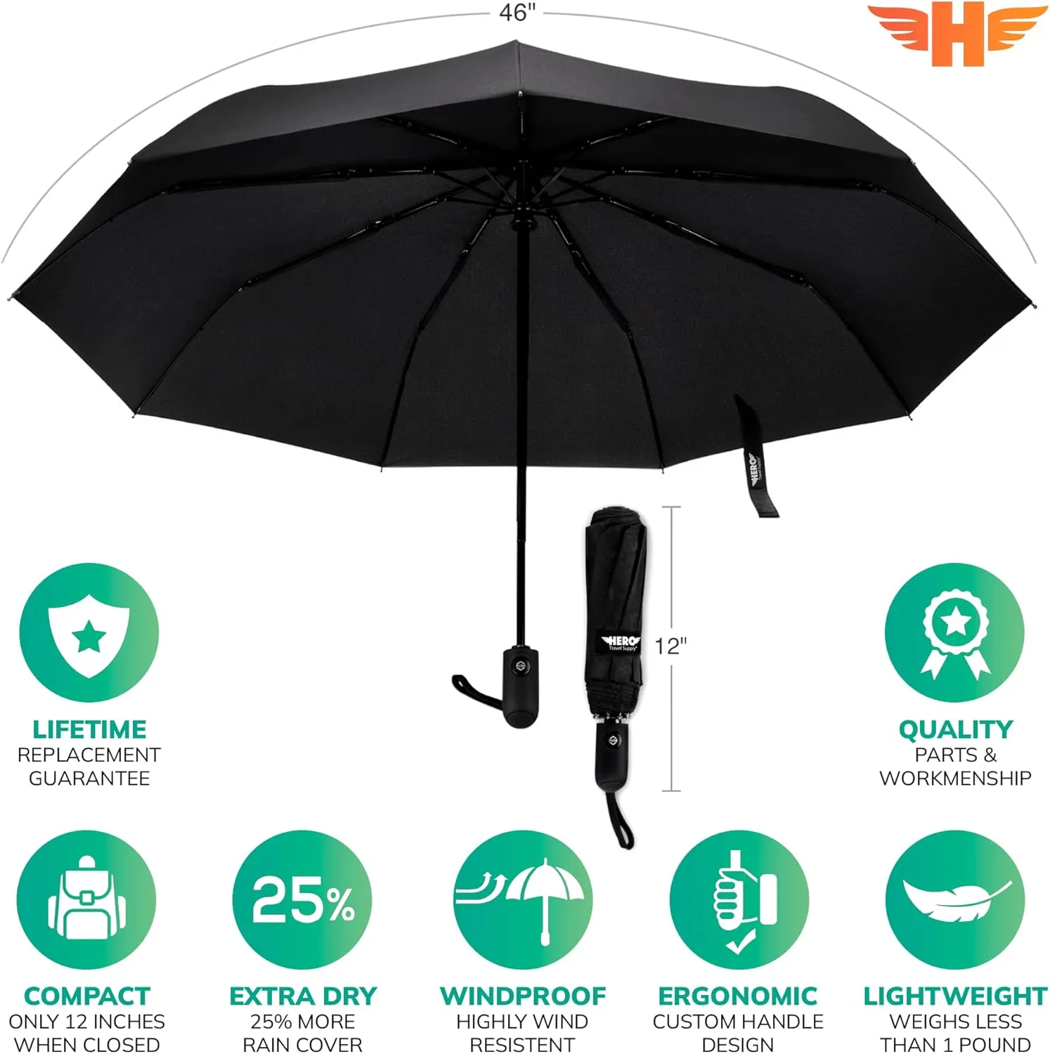 HERO Travel Umbrella  Windproof, Compact and Portable