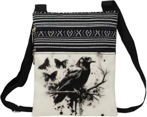 Ink Crow Messenger Bag Small Ethnic Pattern Printed Adjustable Strap Crossbody Zipper Bag Ink Crow Phone Bag Wallet Cute Shoulder Handbag for Women Friends -2